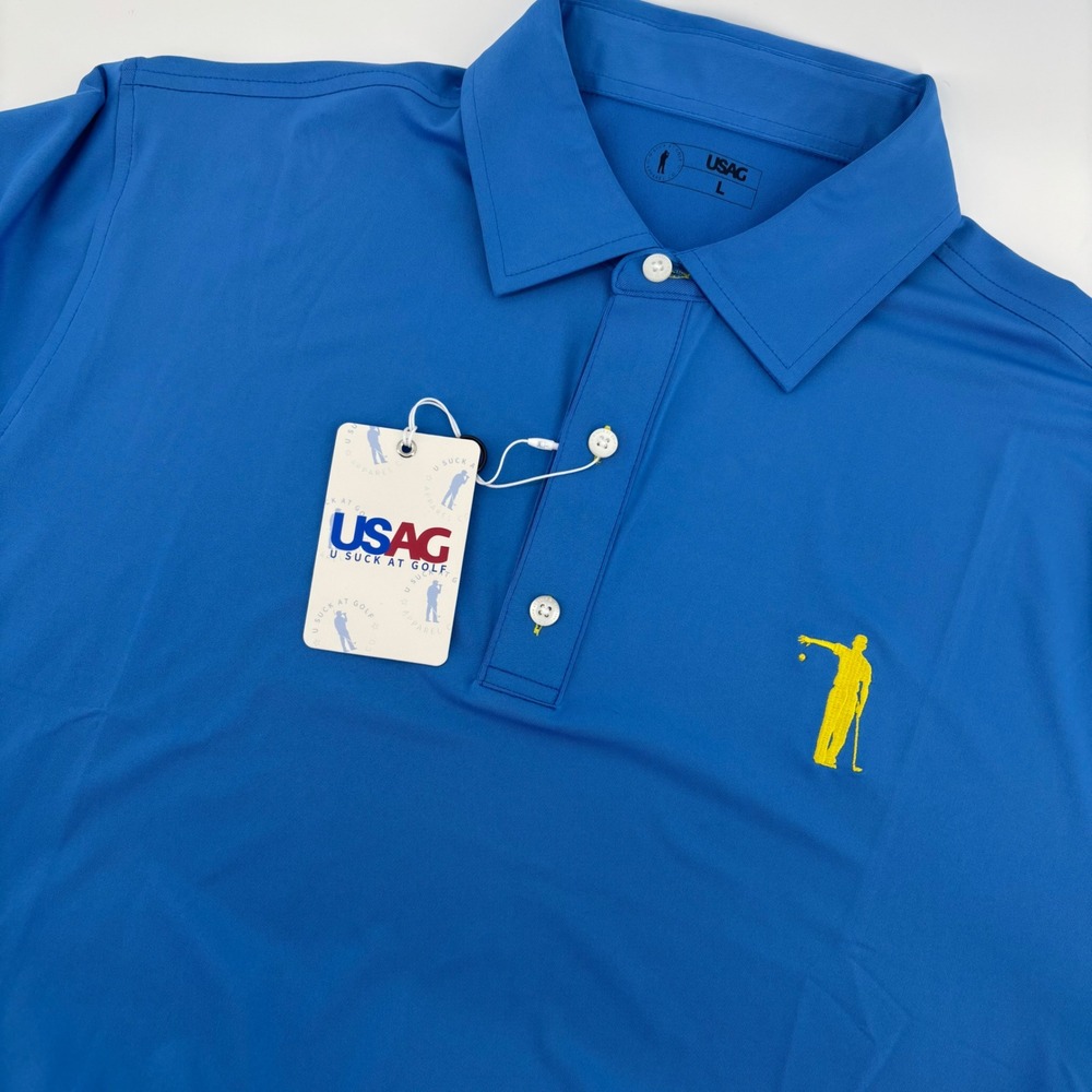 USAG Golf Polo Mens Large Blue NEW Performance Moisture Wicking Embroidered Logo